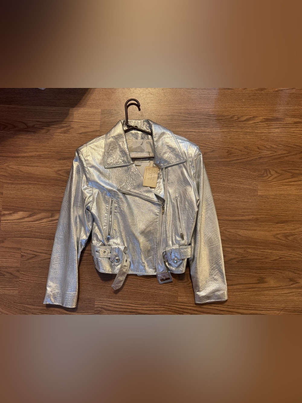 Silver Cropped Moto Leather Jacket - Women